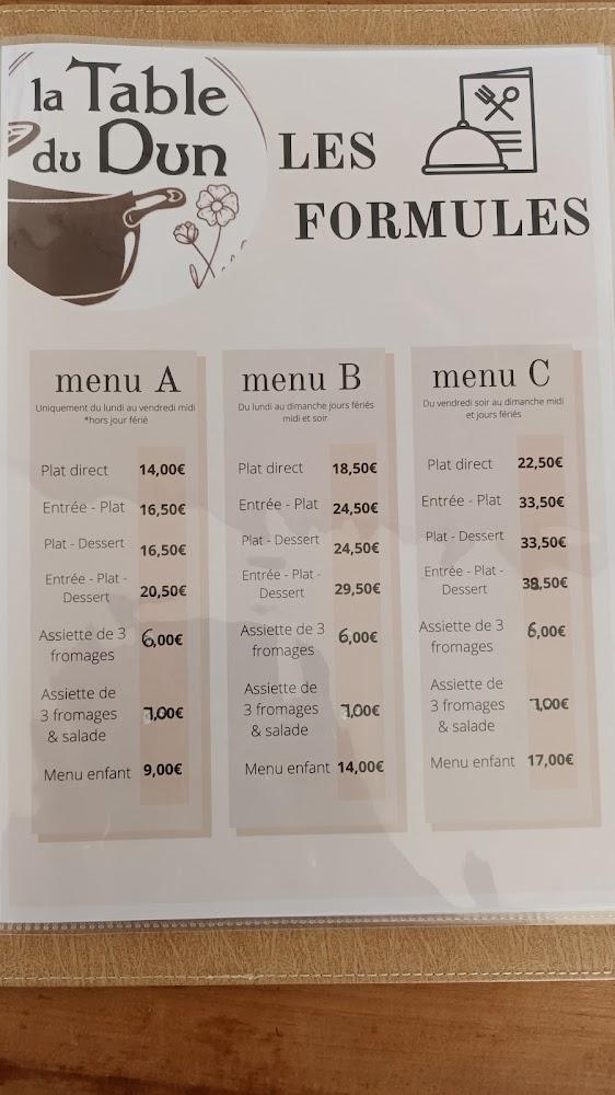 RESTAURANT LA TABLE DU DUN FONTAINE LE DUN - Menu Image 2